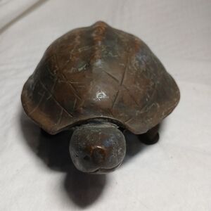 Vintage Or Antique Metal Rustic Brown Turtle Reptile Decor Handmade Heavy Old